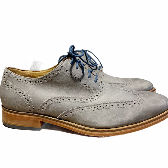 Cole Haan Gray Wingtip Oxfords with Blue Laces